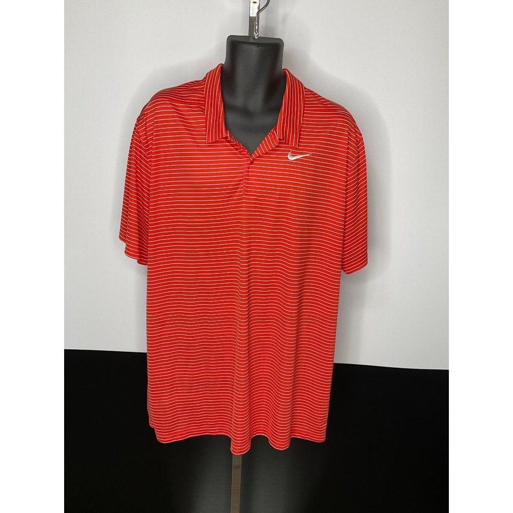 XXL Nike Golf DriFit Polo Shirt Deep Bright Orange Stripe Mens